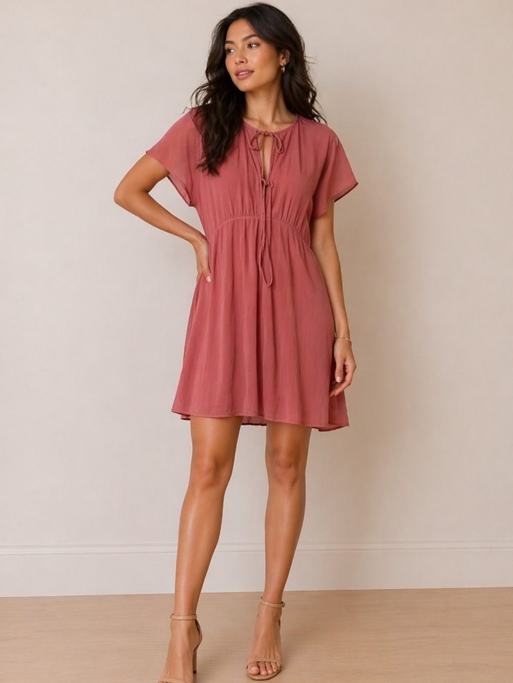 Universal Thread Dusty Rose Tie-Front Mini Dress